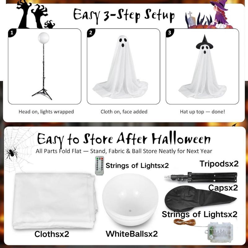 Light-up Ghost Halloween Decoration, Remote Control 2-Piece Set